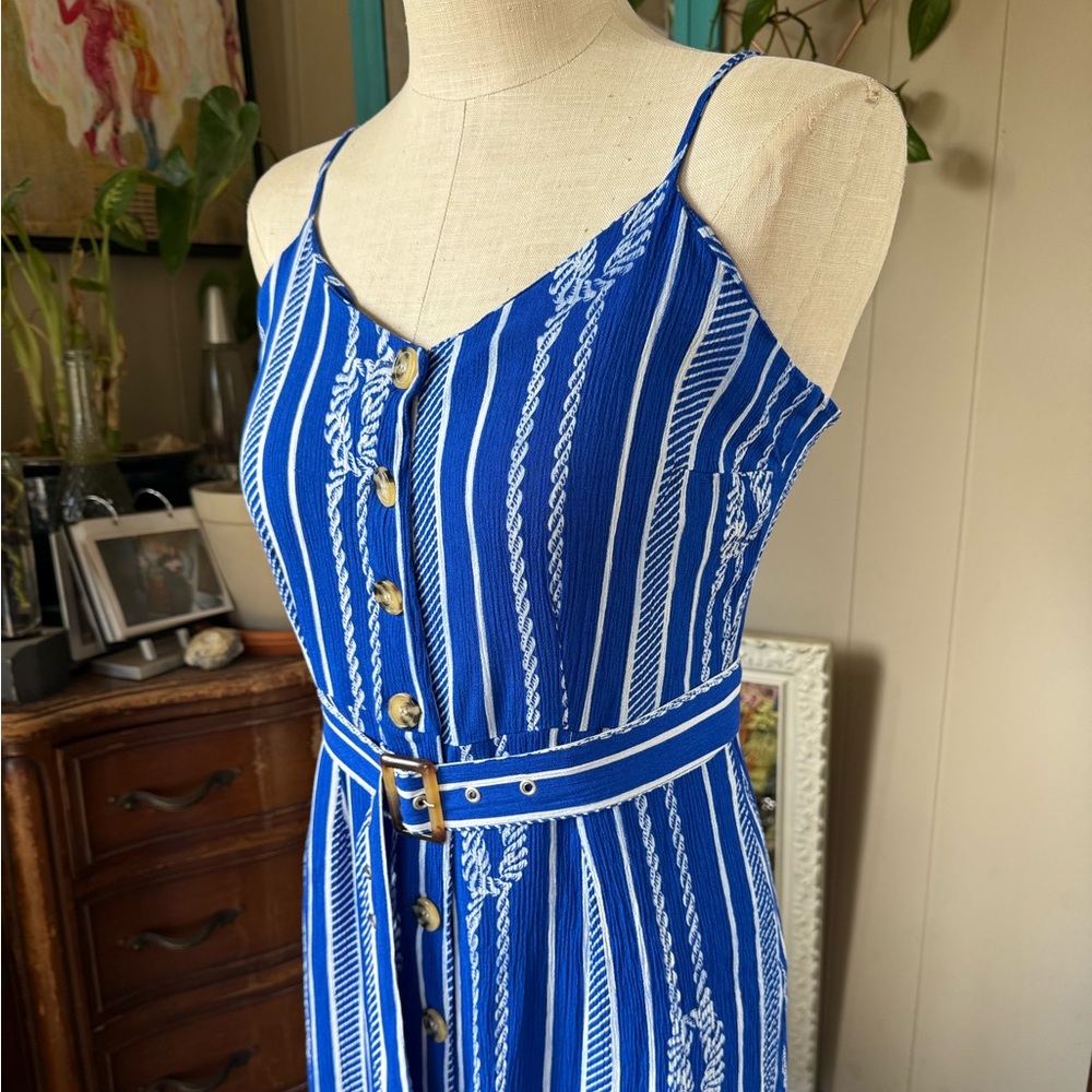 New Look Blue Floral Striped Rope Nautical Midi Dress, size L - Picture 5 of 6